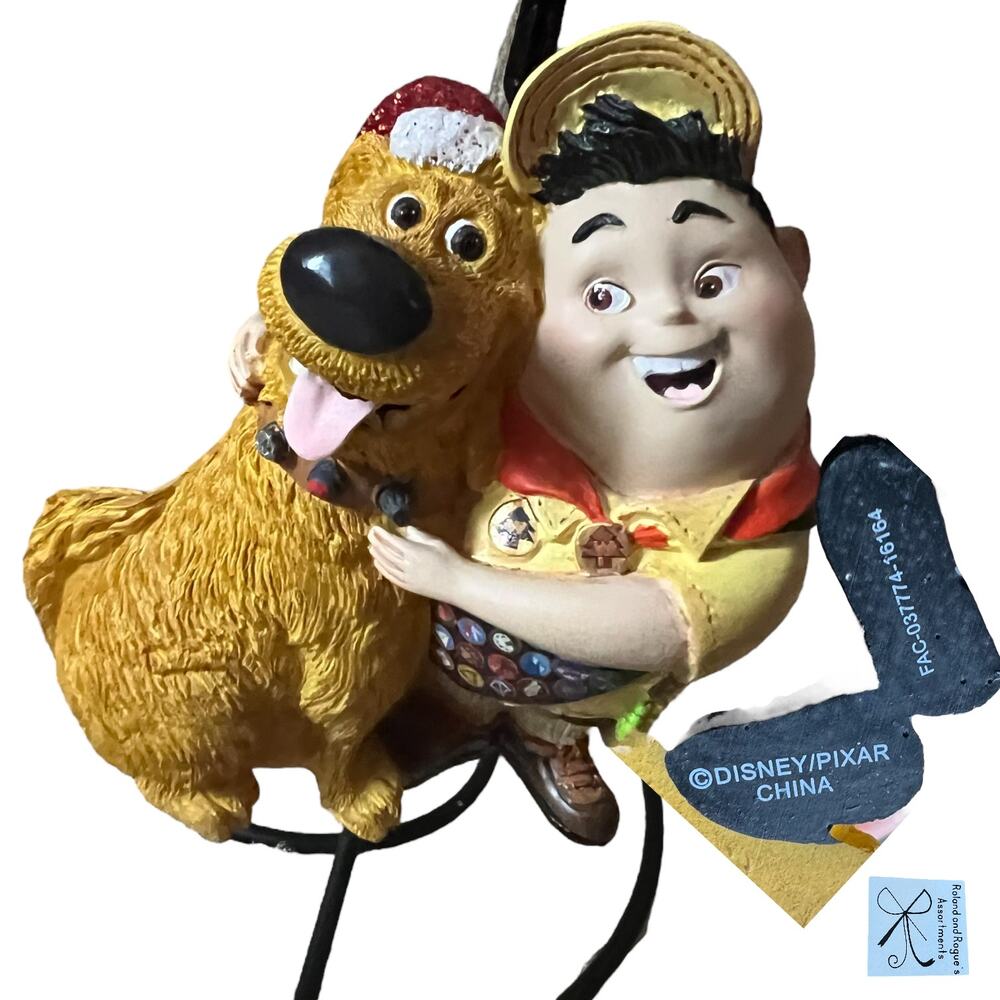 Disney Store Disney Pixar Up Dug and Russell Santa Hat Ornament As-is